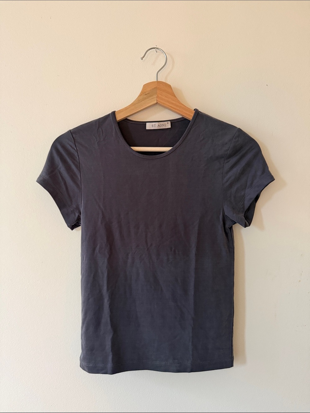 St. Agni Women's Short-Sleeve Crew Tee in Charcoal Gray